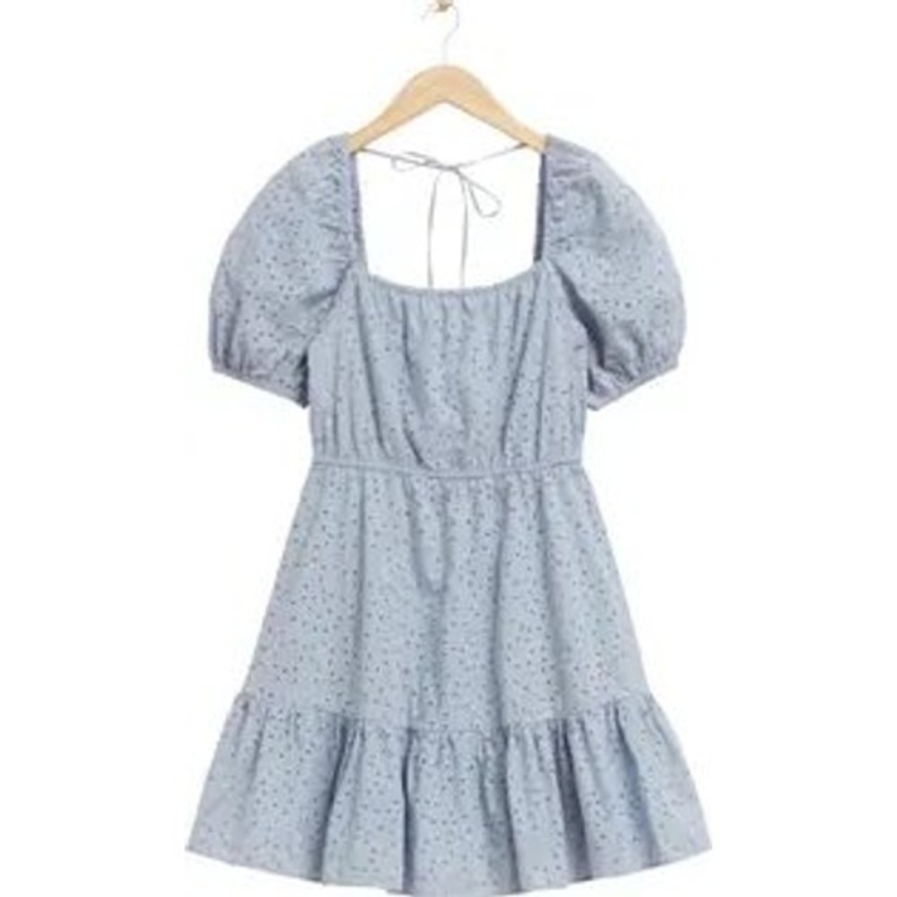 & Other Stories | Blue Eyelet Puff Sleeve Organic Cotton Dress